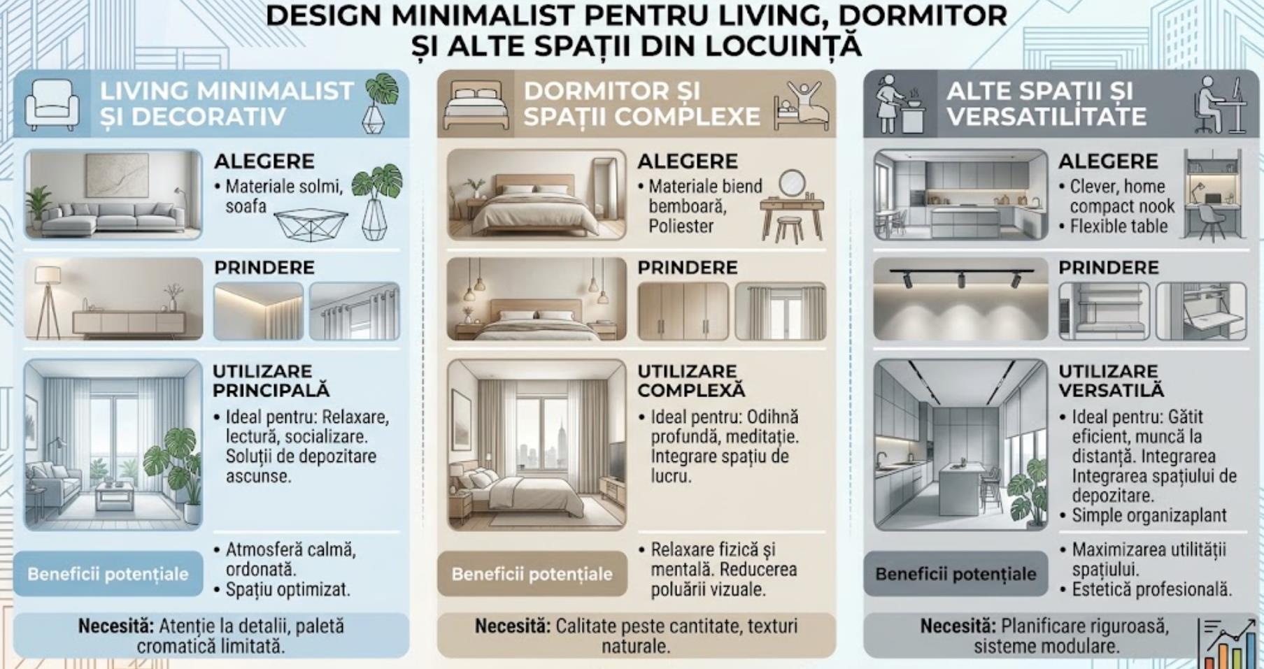 Design minimalist pentru living, dormitor si alte spatii din locuinta